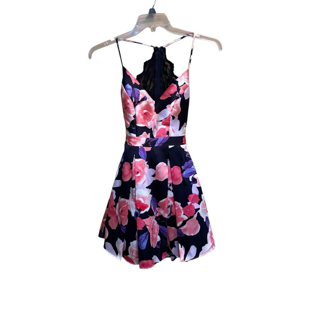 B. Darlin Junior Girl's Navy Blue Floral Bouffant‎ Semi Formal Dress Size 1/2